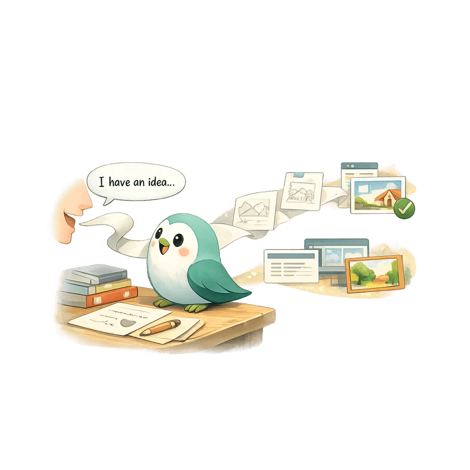 Finch bird bringing an idea to life